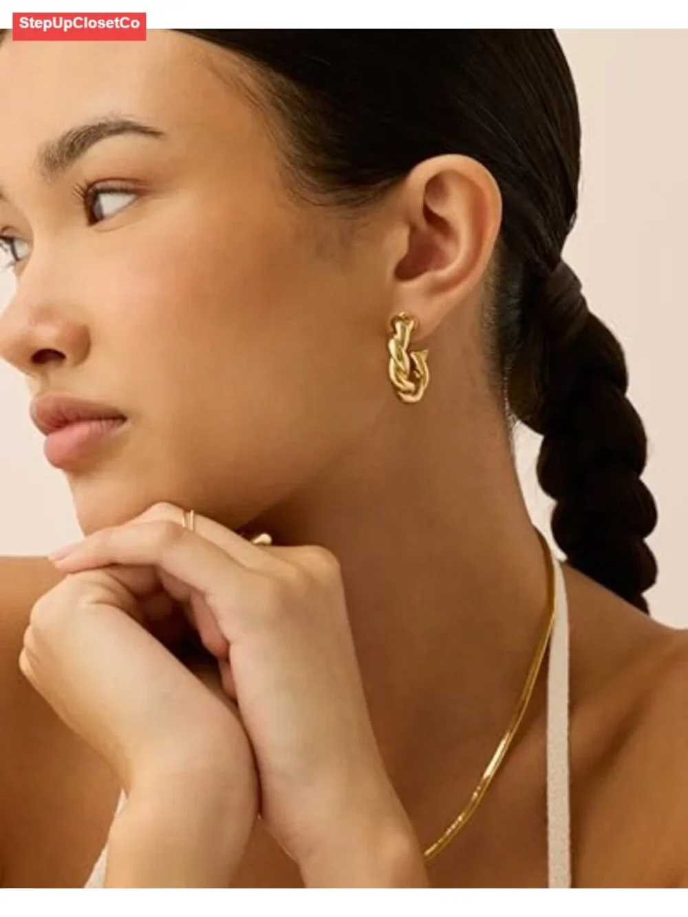 14k Gold Plated Chunky Twisted Rope Hoop Earrings for Women Hypoallergenic